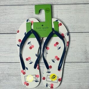 Kate Spade New York Navy Dancing‎ Cherries Flip Flops Thong Sandals 9 NWT